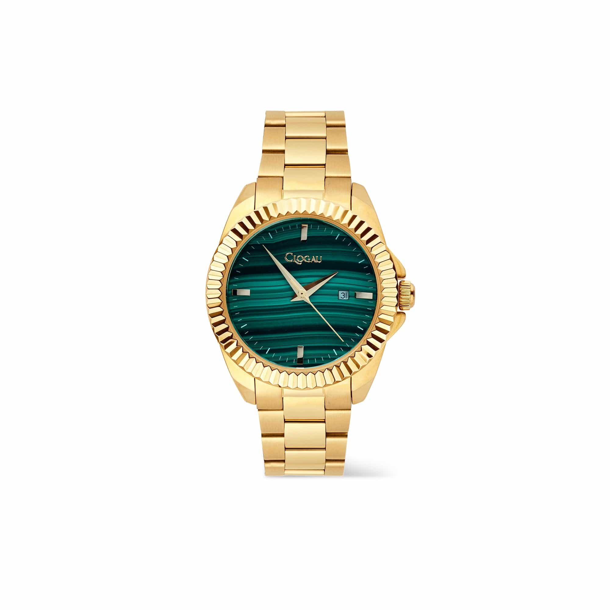 Padarn 32mm Yellow Gold and Malachite Watch Clogau