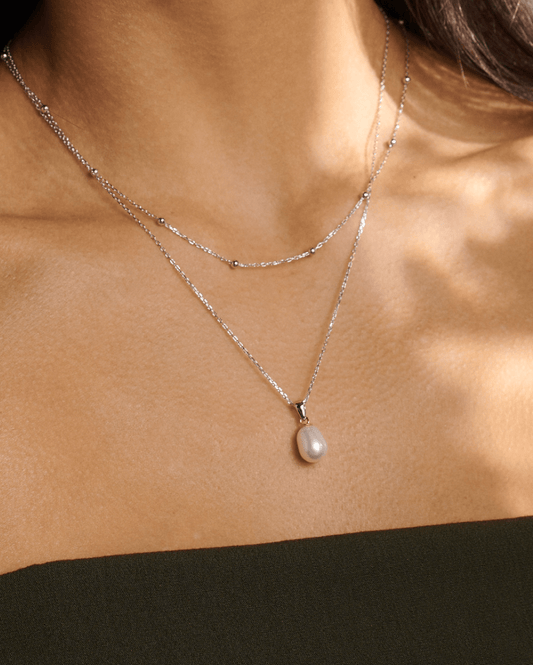 Nature's Wonder Sterling Silver Beachcomber Layered Necklace with Pearl