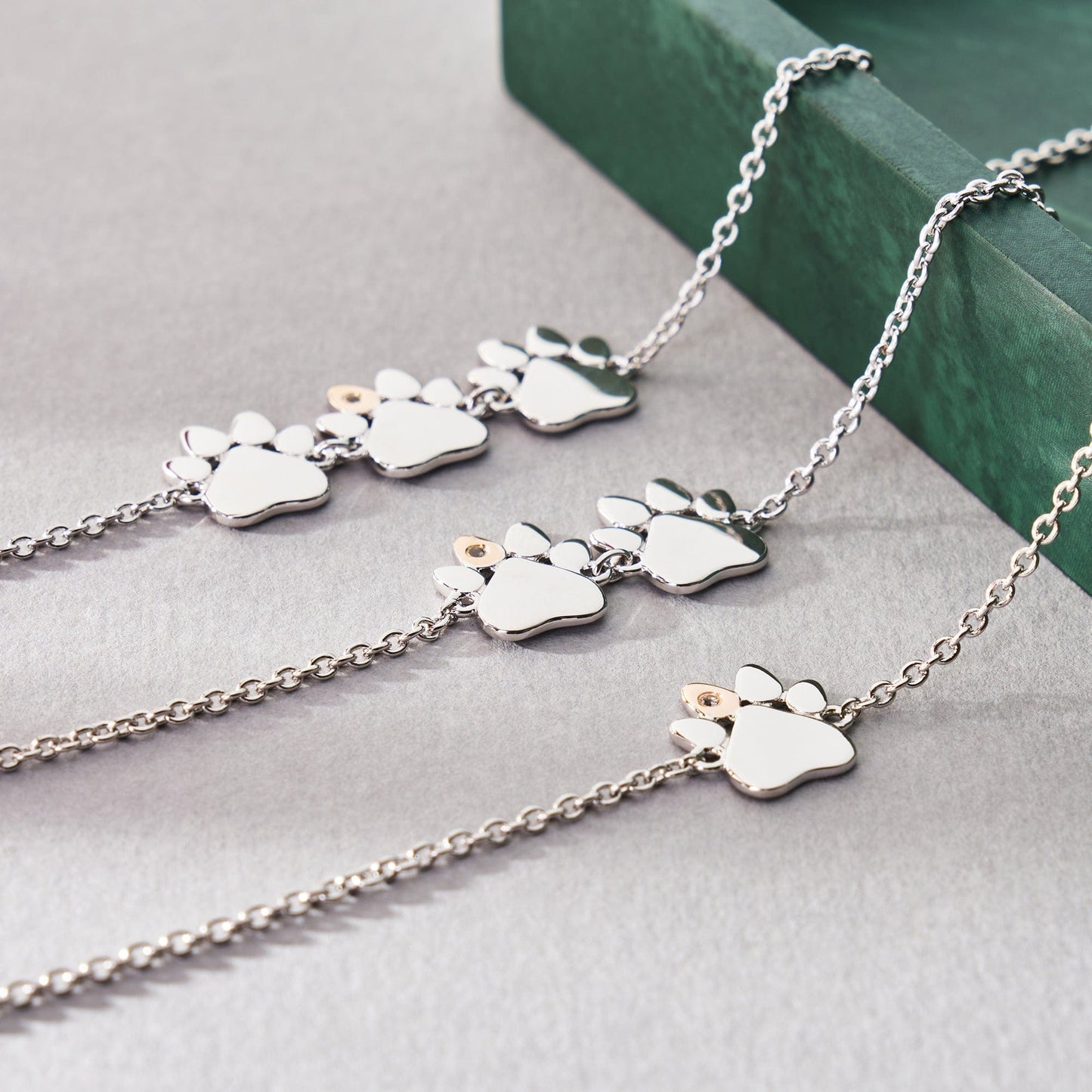 Paw Prints on My Heart Silver Double Paw Bracelet