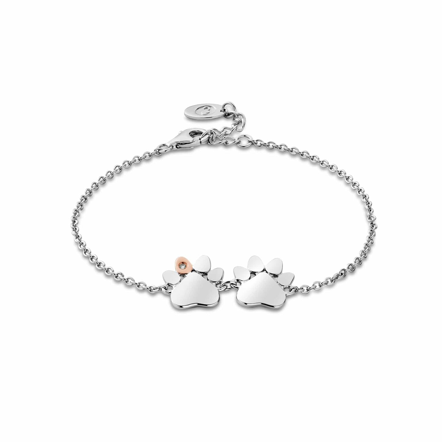 Paw Prints on My Heart Silver Double Paw Bracelet