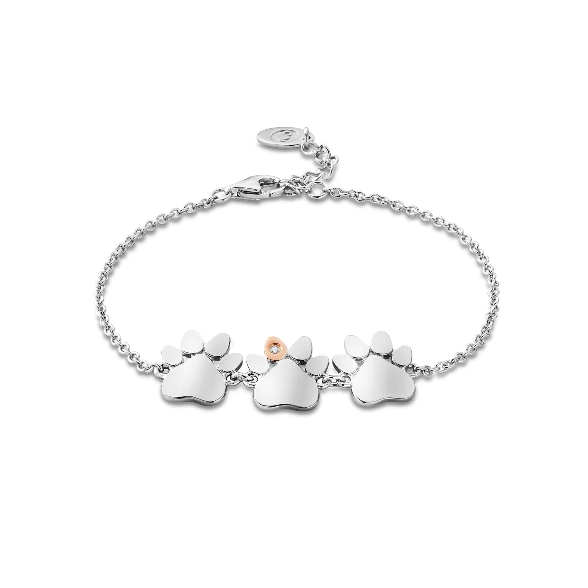 Paw Prints on My Heart Silver Triple Paw Bracelet