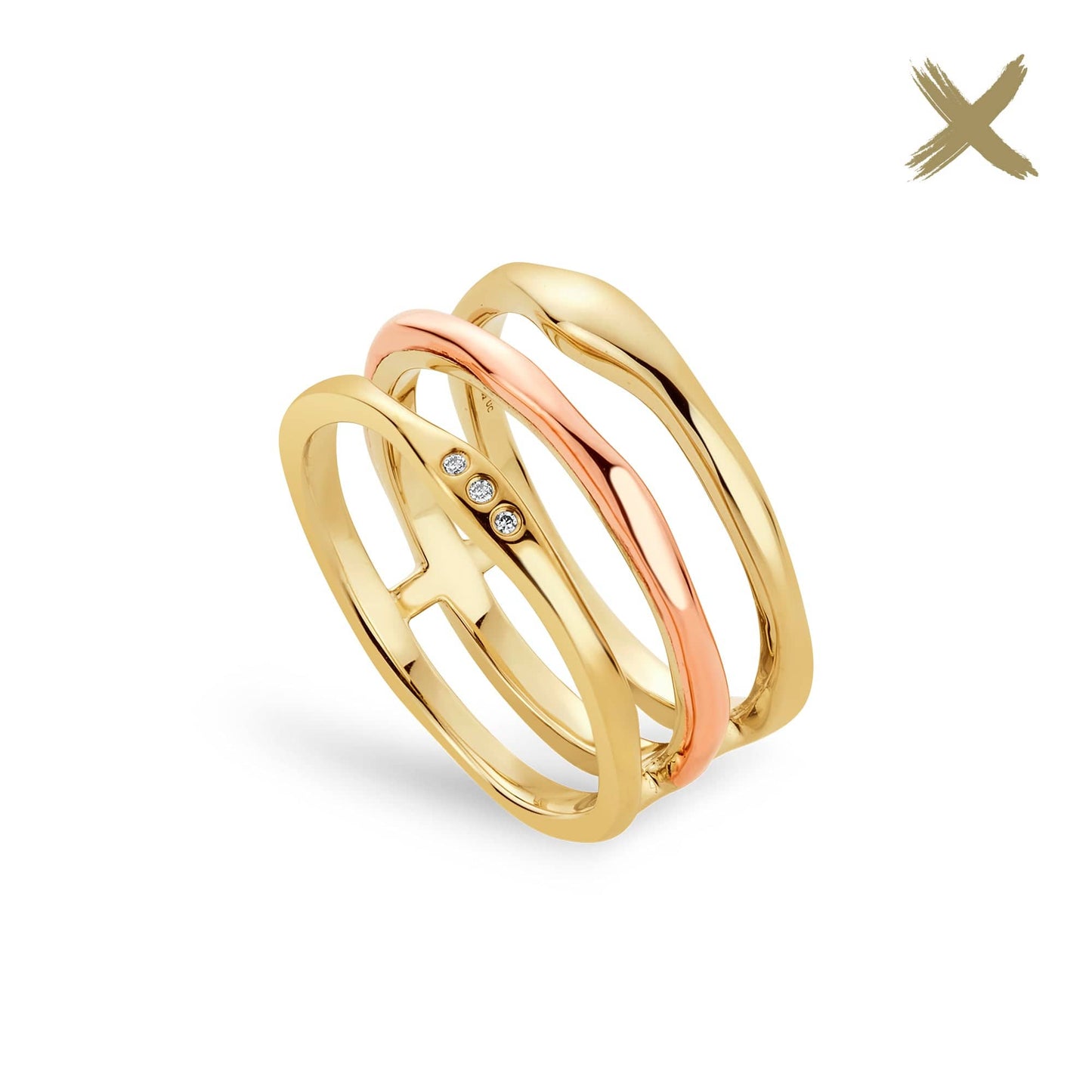 Ripples Gold and Diamond Triple-Band Ring